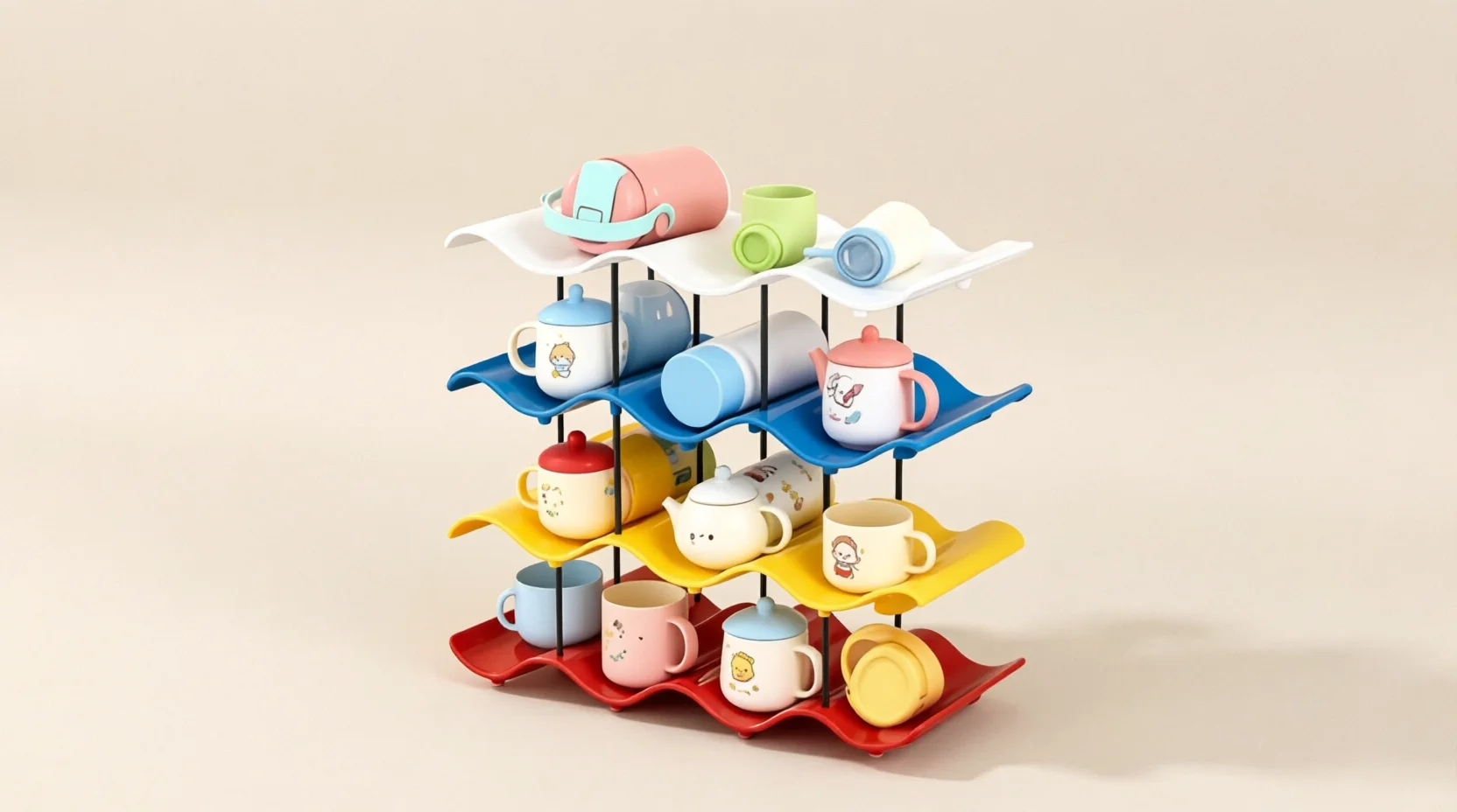 Dopamine Wave Cup Rack - Multi-tier Kitchen Organizer