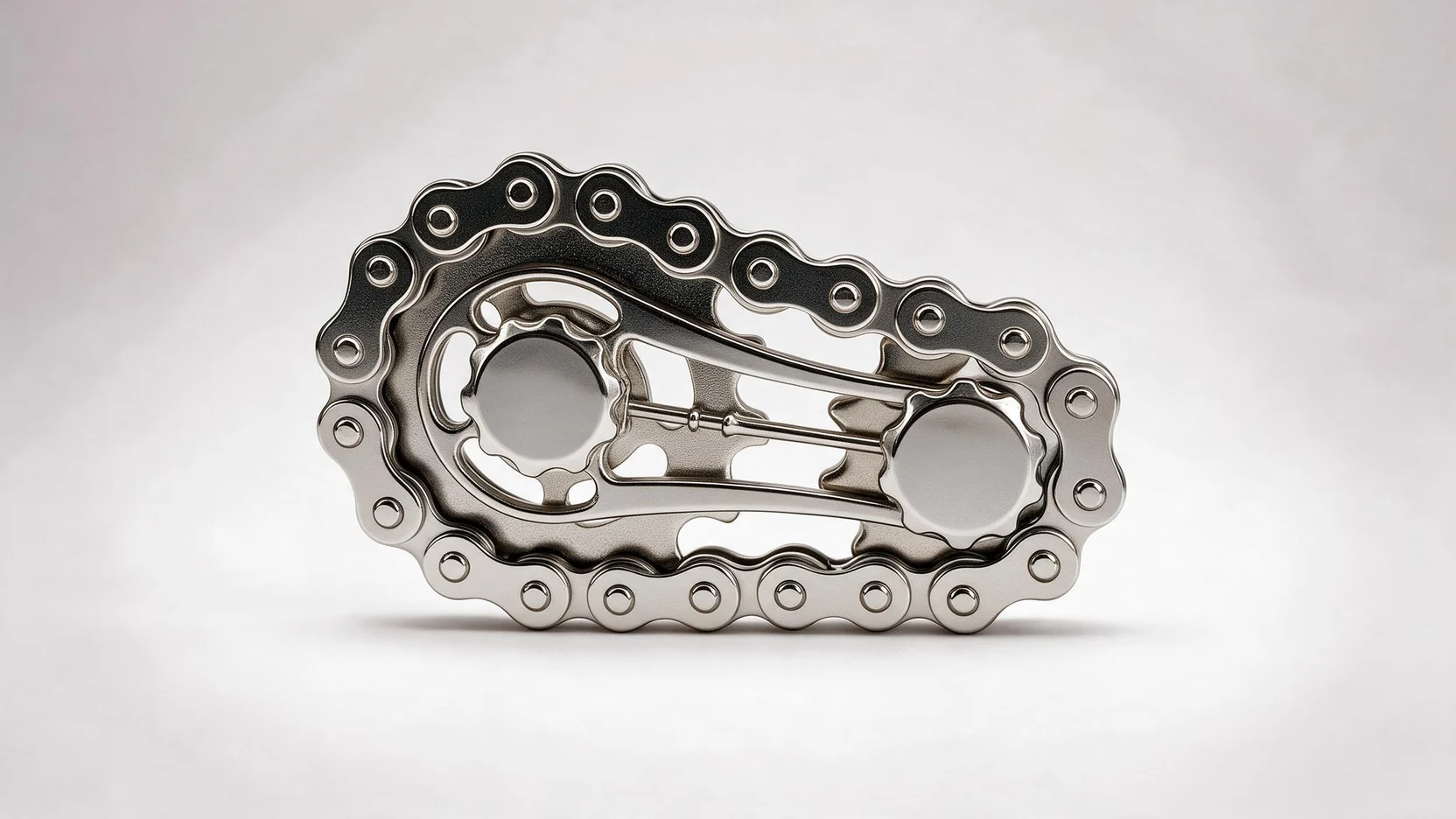 Finger Chain Gear Fidget Toy - Silver Metal EDC Fidget: side elevation view