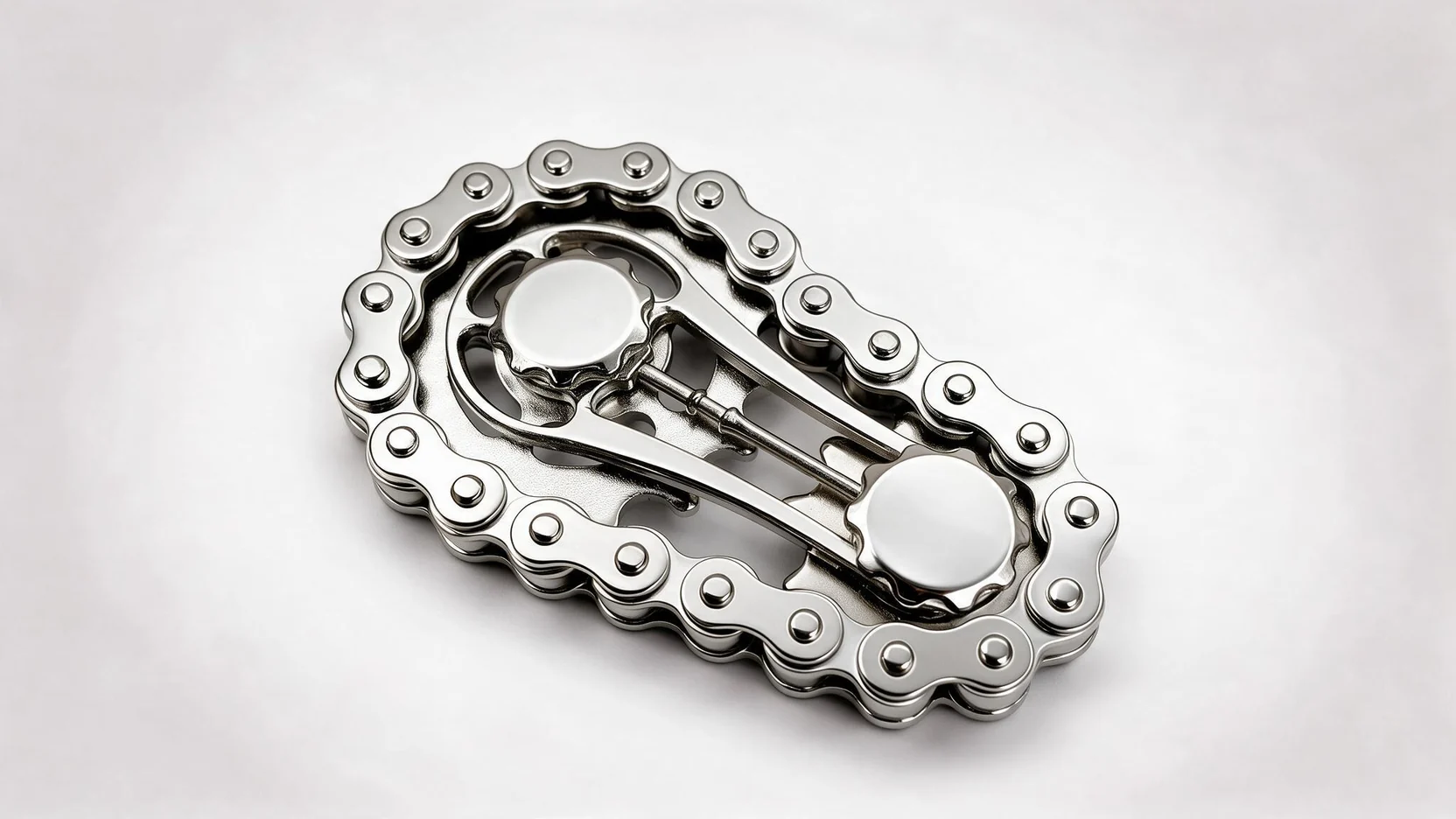 Finger Chain Gear Fidget Toy - Silver Metal EDC Fidget: close-up detail of the mechanism