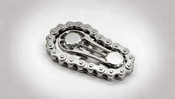 Finger Chain Gear Fidget Toy - Silver Metal EDC Fidget: on a desk in use