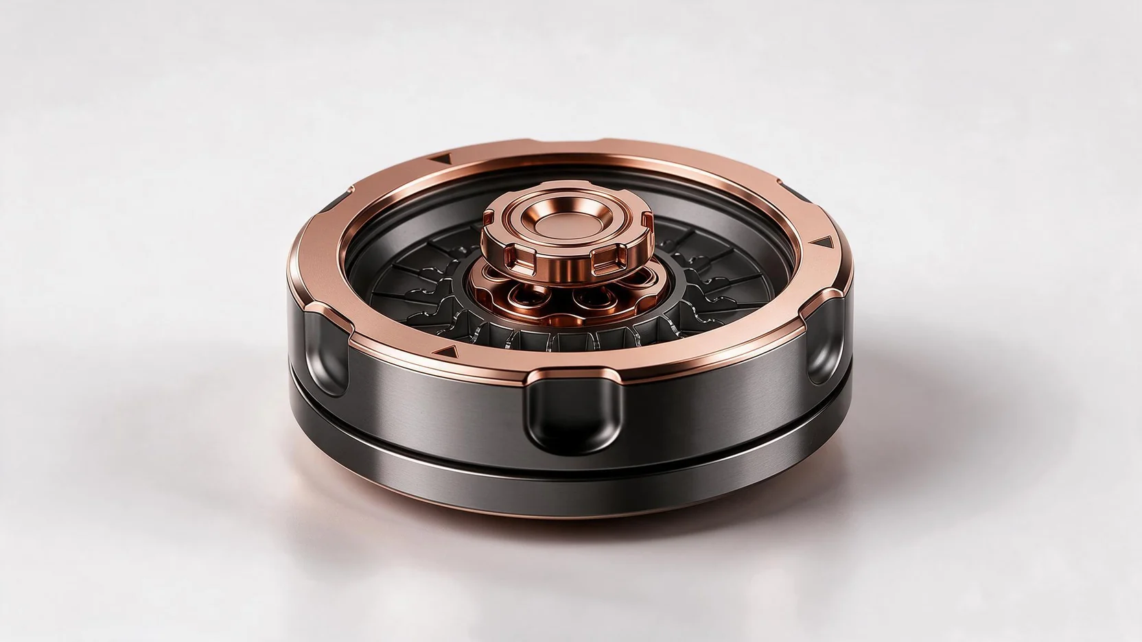 Mechanical Decision Wheel Fidget - Copper Dice Dial: side elevation view