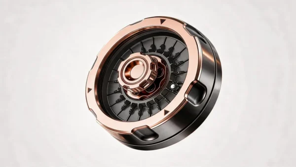 Mechanical Decision Wheel Fidget - Copper Dice Dial: on a desk in use