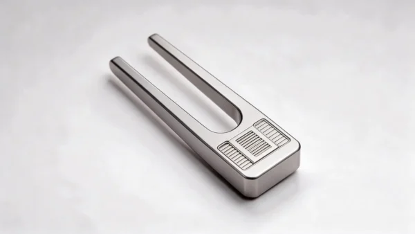 Tuning Fork Metal Mechanical Push Card - EDC Slider: close-up detail of the mechanism