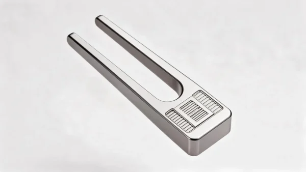 Tuning Fork Metal Mechanical Push Card - EDC Slider: on a desk in use