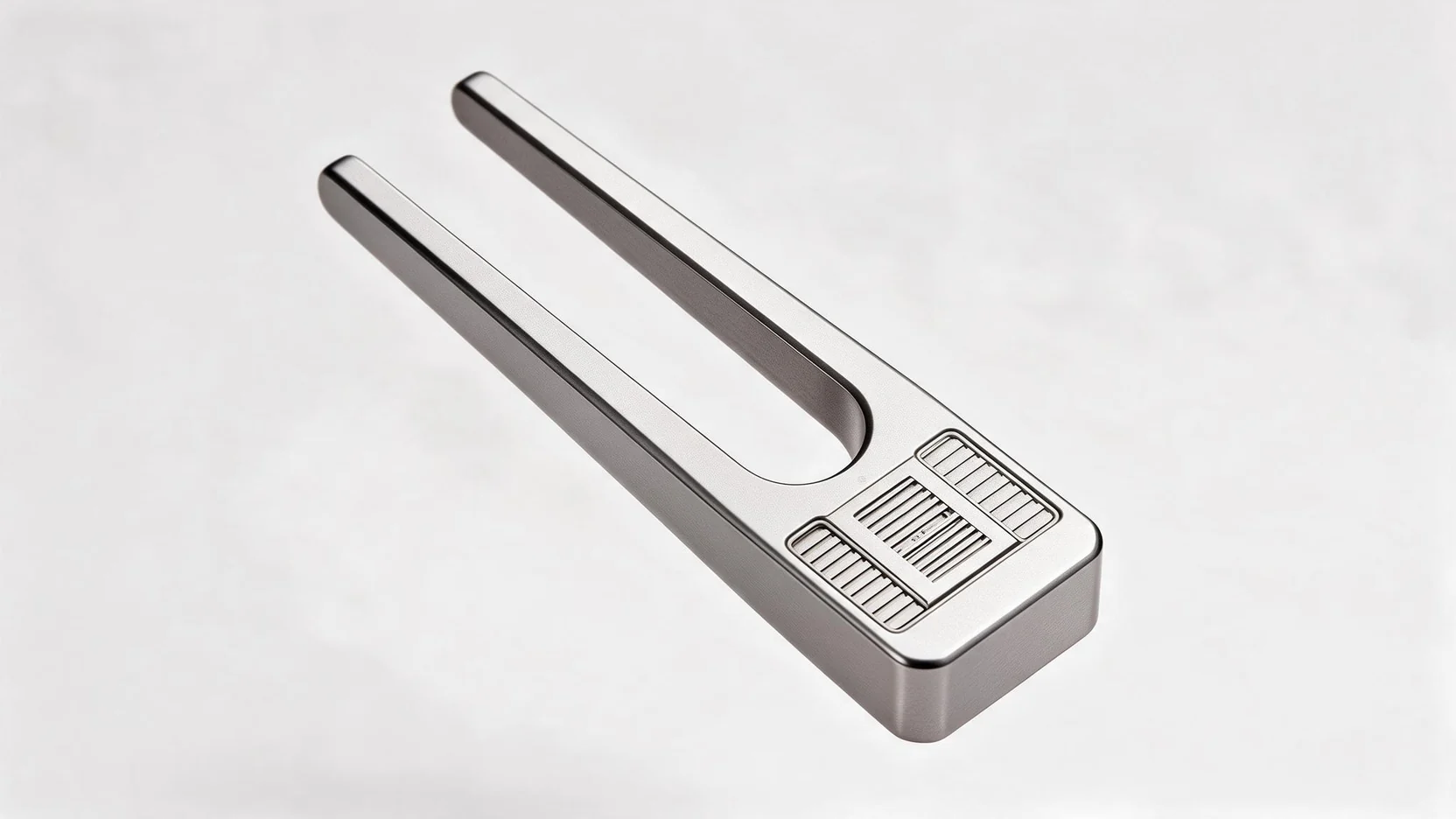 Tuning Fork Metal Mechanical Push Card - EDC Slider: on a desk in use