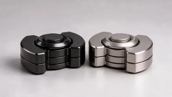Zinc Alloy 3-in-1 Fidget Spinner Set - Black & Silver: side elevation view
