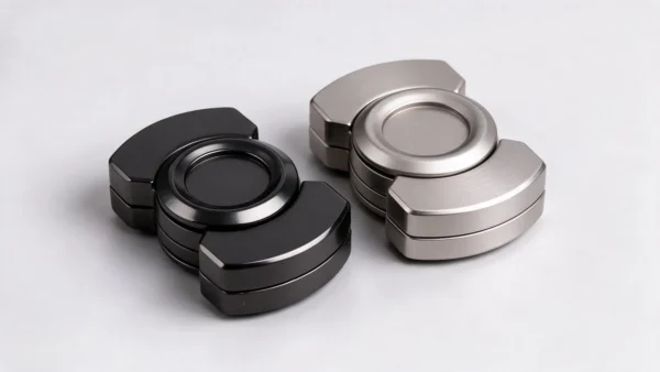 Zinc Alloy 3-in-1 Fidget Spinner Set - Black & Silver: on a desk in use