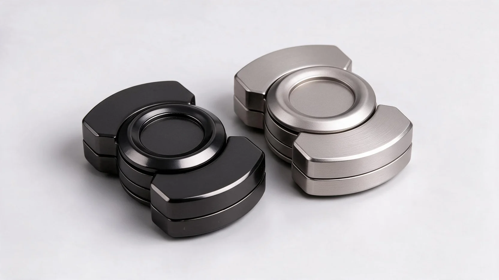 Zinc Alloy 3-in-1 Fidget Spinner Set - Black & Silver: on a desk in use